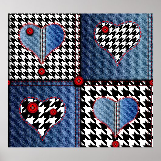 Denim Patchwork: naadloos stoffenpatroon Poster (Voorkant)