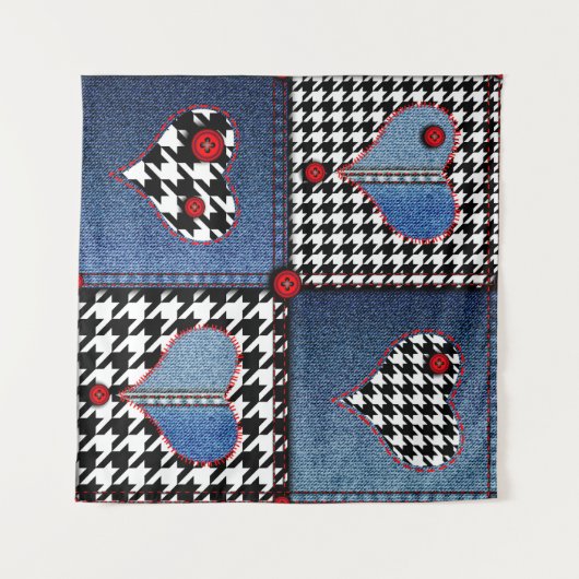 Denim Patchwork: naadloos stoffenpatroon Wandkleed (Voorkant (horizontaal))