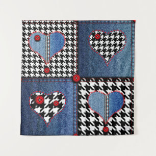 Denim Patchwork: naadloos stoffenpatroon Wandkleed