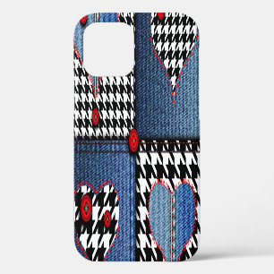 Denim Patchwork: Naadloos Stofpatroon iPhone 12 Hoesje