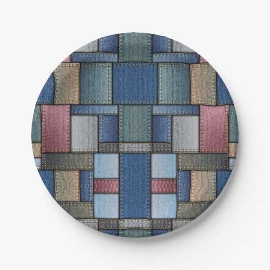 Denim Patchwork Papieren Bordje (Voorkant)