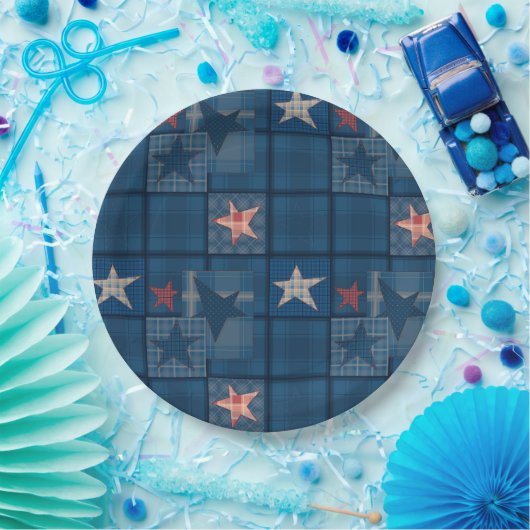 Denim-patchwork Papieren Bordje (Feest)