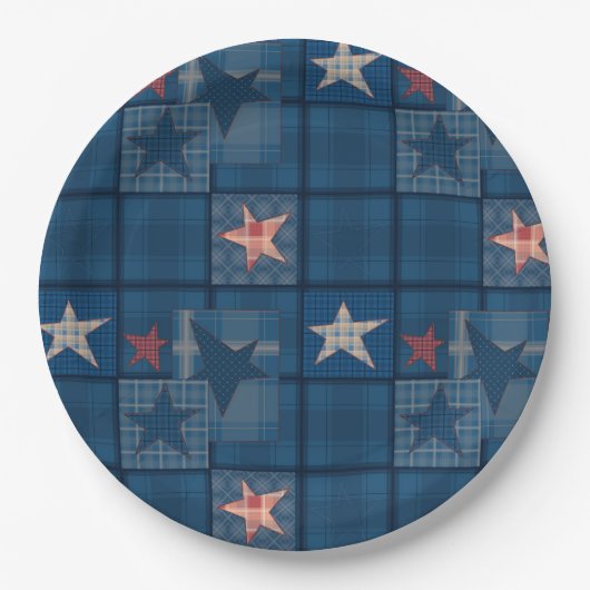 Denim-patchwork Papieren Bordje (Voorkant)