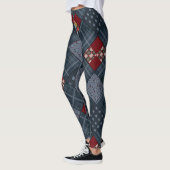 Denim patchwork, patchwork, textiel, blauw patroon leggings (Links)