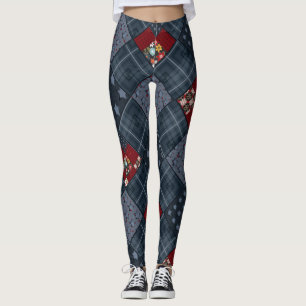 Denim patchwork, patchwork, textiel, blauw patroon leggings