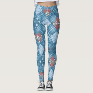 Denim patchwork, patchwork, textiel, blauw patroon leggings