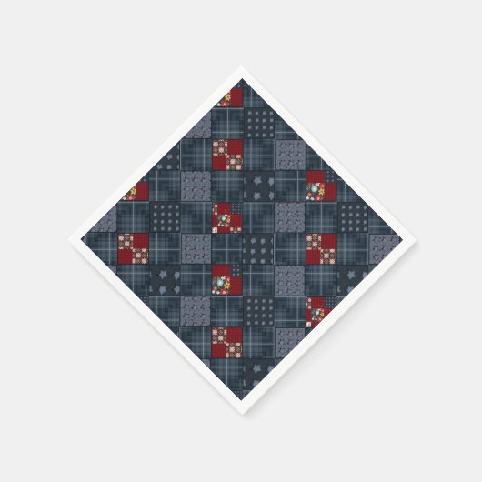 Denim patchwork, patchwork, textiel, blauw patroon servet (Hoek)