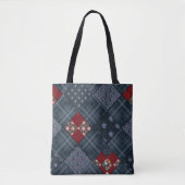 Denim patchwork, patchwork, textiel, blauw patroon tote bag (Voorkant)