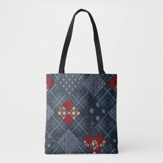 Denim patchwork, patchwork, textiel, blauw patroon tote bag (Voorkant)