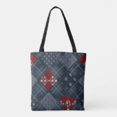 Denim patchwork, patchwork, textiel, blauw patroon tote bag (Achterkant)