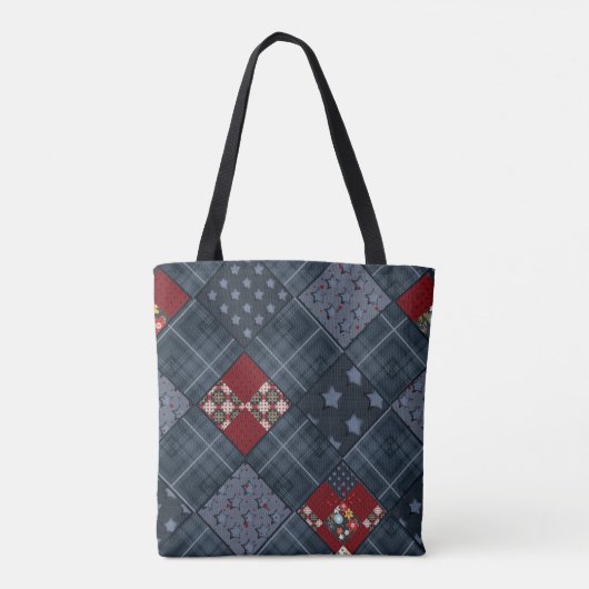Denim patchwork, patchwork, textiel, blauw patroon tote bag (Achterkant)