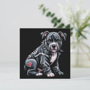 Denim Patchwork Pitbull Hond Edgy Rocker Gothisch Feestdagenkaart