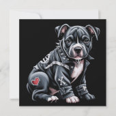 Denim Patchwork Pitbull Hond Edgy Rocker Gotisch Feestdagenkaart (Voorkant)