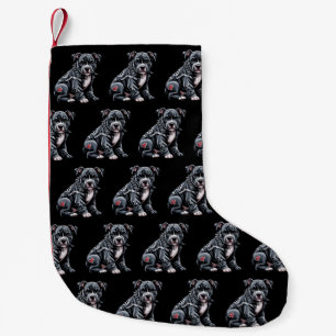 Denim Patchwork Pitbull Hond Edgy Rocker Gotisch Kleine Kerstsok