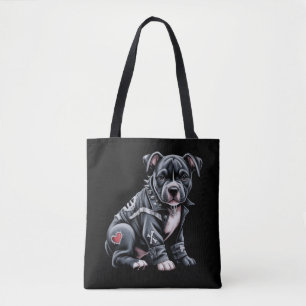 Denim Patchwork Pitbull Hond Edgy Rocker Gotisch Tote Bag