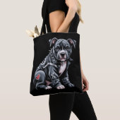 Denim Patchwork Pitbull Hond Edgy Rocker Gotisch Tote Bag (Dichtbij)