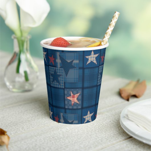 Denim-patchwork-promotievak Papieren Bekers (Insitu)