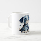 Denim Patchwork Puppy Hond Koffiemok (Voorkant links)