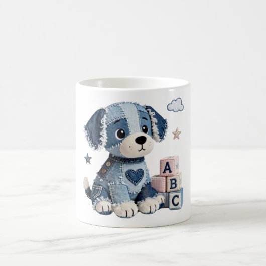 Denim Patchwork Puppy Hond Koffiemok (Center)