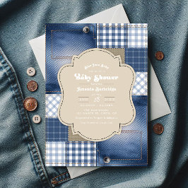 Denim Patchwork Rustiek Chic Blue Jean Baby shower Kaart