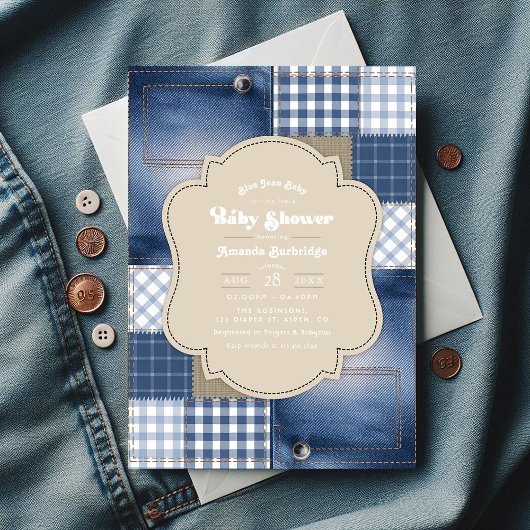 Denim Patchwork Rustiek Chic Blue Jean Baby shower Kaart