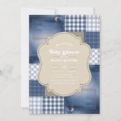 Denim Patchwork Rustieke Stijl Blauwe Spijker Baby Kaart (Voorkant)