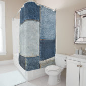 Denim Patchwork: textielpatroon Douchegordijn (In situ)
