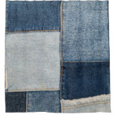 Denim Patchwork: textielpatroon Douchegordijn (Voorkant)