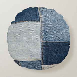 Denim Patchwork: textielpatroon Rond Kussen