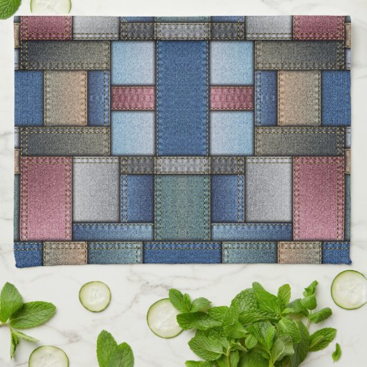 Denim Patchwork Theedoek (Gevouwen)