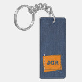 Denim Patroon Aangepaste Monogrammen Sleutelhanger (Voorkant Links)