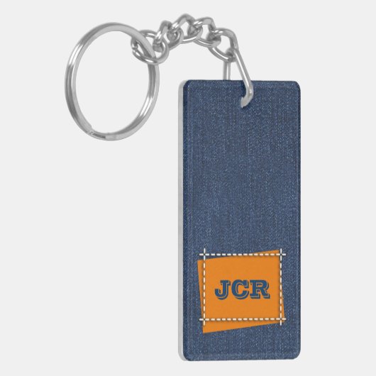 Denim Patroon Aangepaste Monogrammen Sleutelhanger (Voorkant Links)