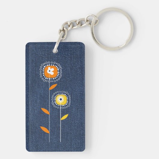 Denim Patroon Aangepaste Monogrammen Sleutelhanger (achterkant)