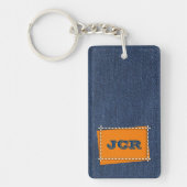 Denim Patroon Aangepaste Monogrammen Sleutelhanger (Voorkant)