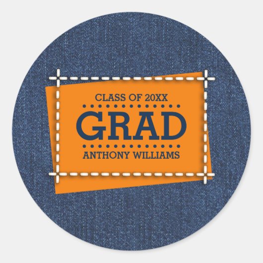 Denim Pattern Aangepast Afstuderen Ronde Sticker (Voorkant)