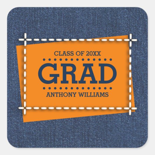 Denim Pattern Aangepast Afstuderen Vierkante Sticker (Voorkant)
