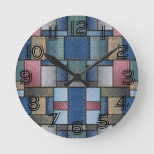 Denim Pattern Ronde Klok