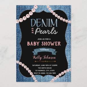Denim Pearls Baby shower uitnodiging