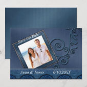 Denim Photo Save the Date Kaart (Voorkant / Achterkant)