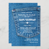 Denim Pocket Afstuderen Invitation Kaart (Voorkant / Achterkant)