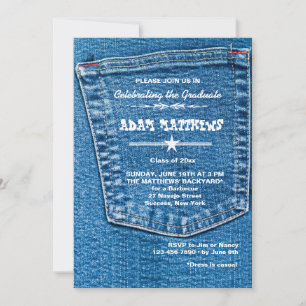 Denim Pocket Afstuderen Invitation Kaart