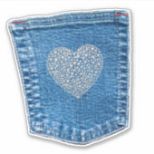 Denim Pocket Diamant Hart Bedazzled Land Sticker (Voorkant)