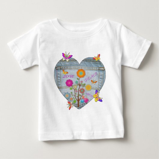 Denim Pocket Heart Flowers Butterflies (Voorkant)