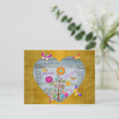 Denim Pocket Heart Flowers Butterflies Briefkaart (Staand voorkant)
