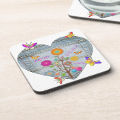 Denim Pocket Heart Flowers Butterflies Drankjes Onderzetter (Linkerzijde)