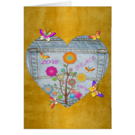 Denim Pocket Heart Flowers Butterflies-kaart