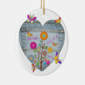 Denim Pocket Heart Flowers Butterflies Keramisch Ornament (Rechts)