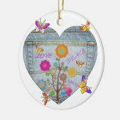 Denim Pocket Heart Flowers Butterflies Keramisch Ornament (Links)