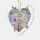 Denim Pocket Heart Flowers Butterflies Keramisch Ornament (Links)