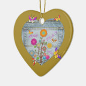 Denim Pocket Heart Flowers Butterflies Keramisch Ornament (Links)
